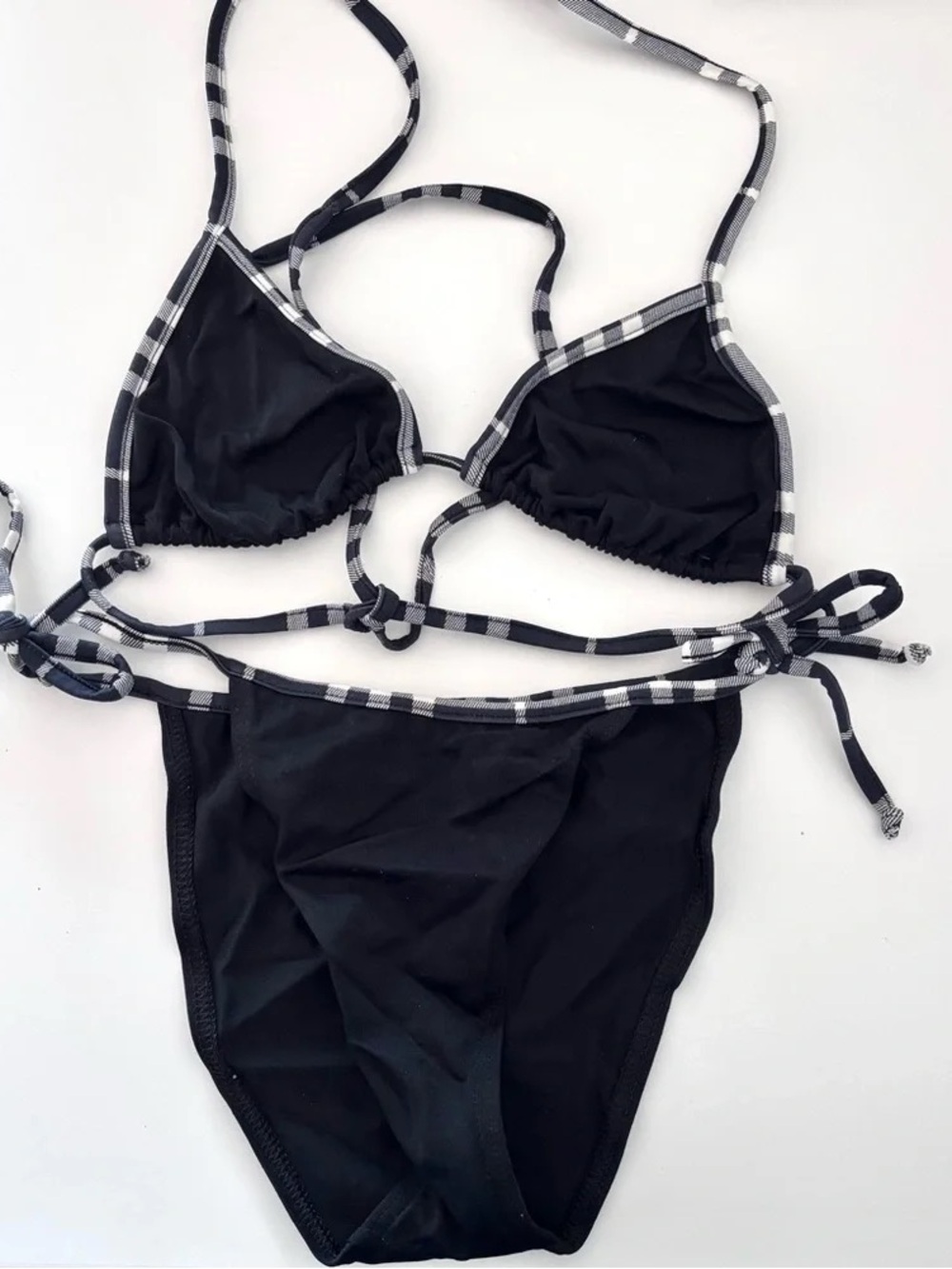 Burberry Black Triangle Bikini with Plaid Trim